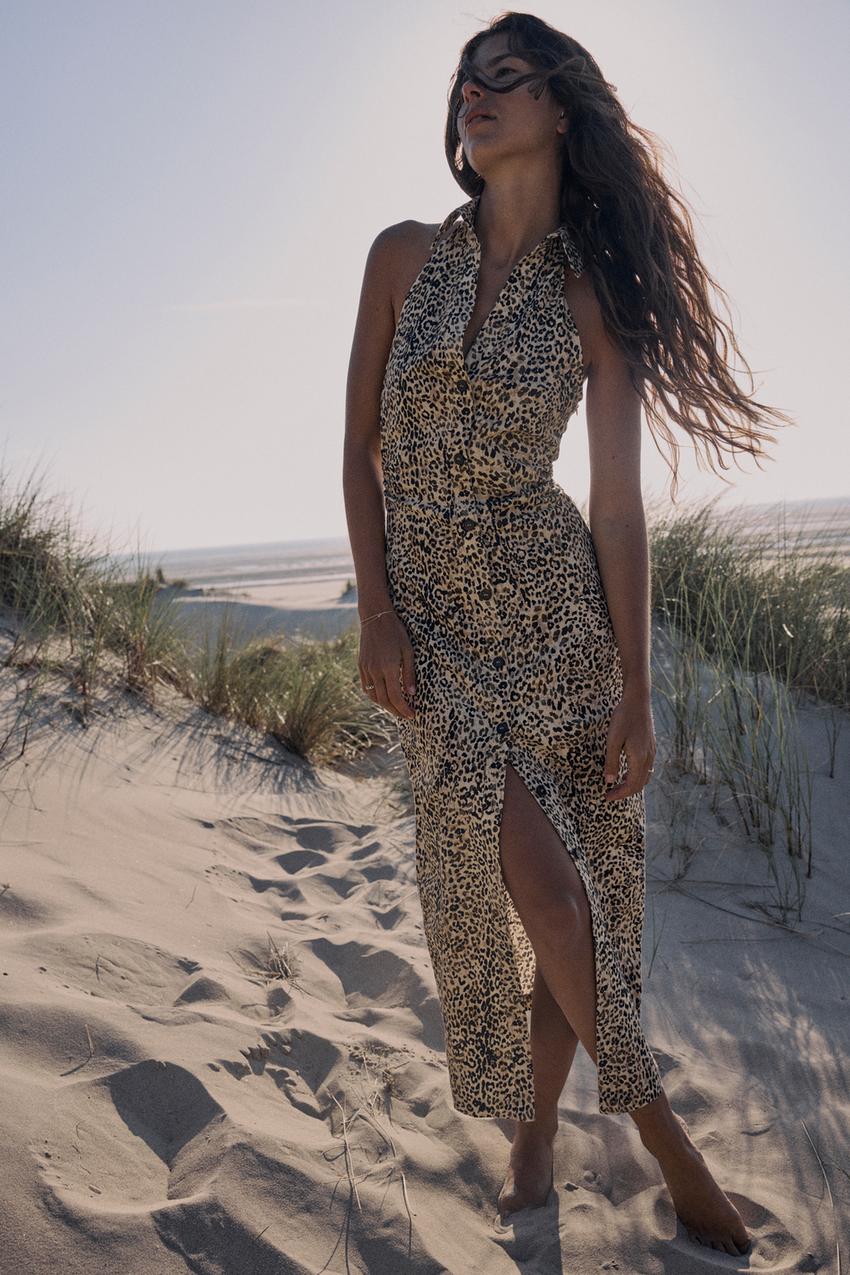 leopard print lanena haljina zara