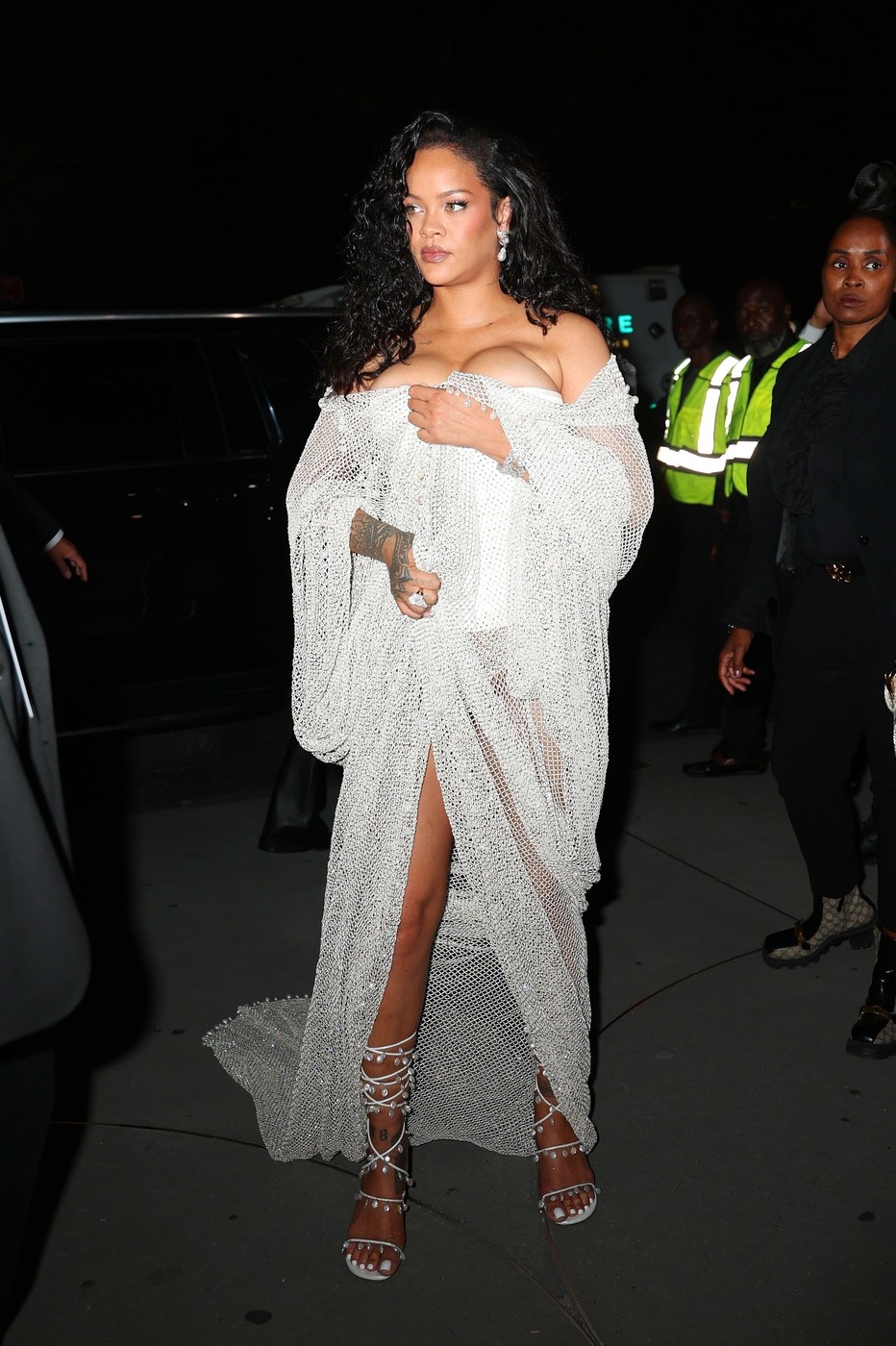 Rihanna makes a grand entrance at the Alaia fashion show during NYFW